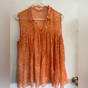 Sheer sleeveless pleated blouse